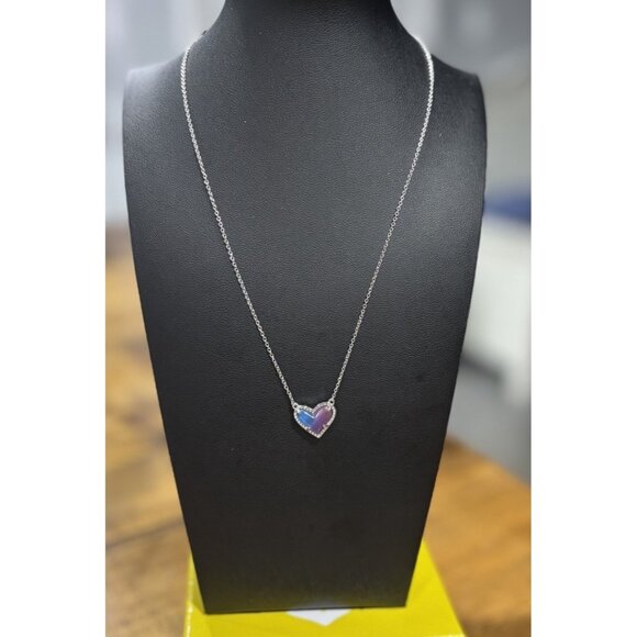 Kendra Scott Ari Heart Short Necklace Watercolor Illusion Silver Tone - Picture 1 of 4